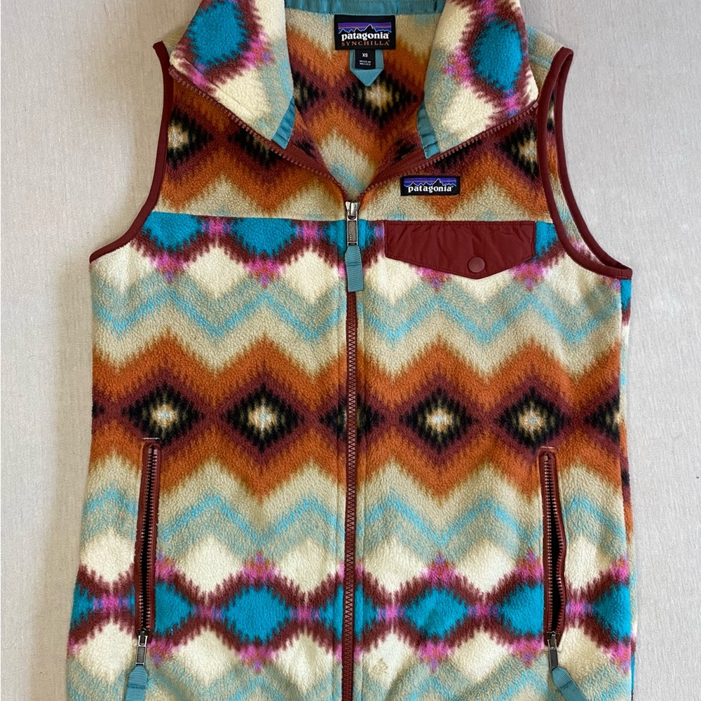 Patagonia Synchilla Fleece Vest Geometric Aztec Print Full Zip